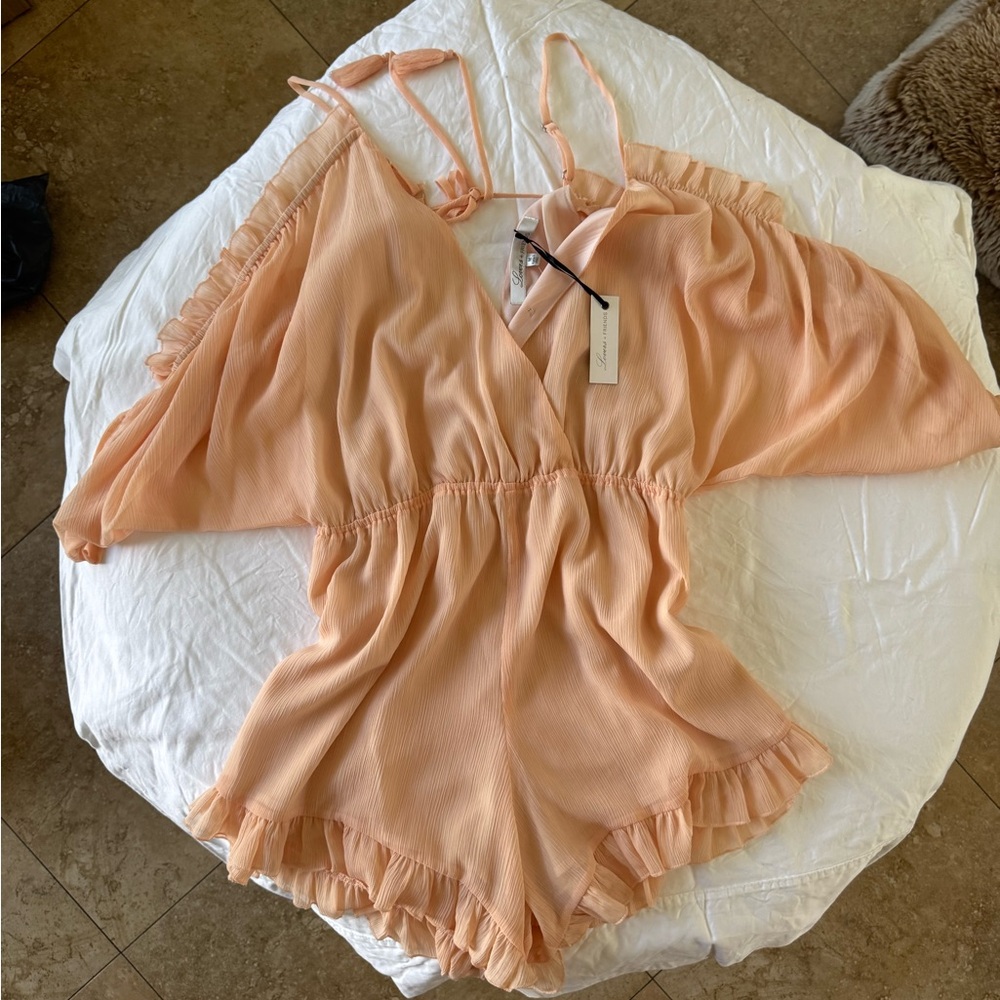 Peach Ruffled Women's Romper